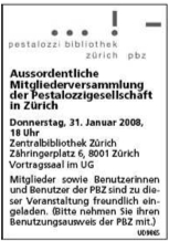 Inserat ao Mitgliederversammlung Pestalozzigesellschaft 31.1.2008